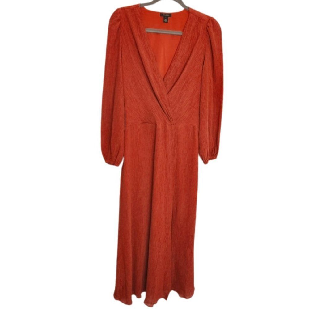 HALOGEN maxi dress Size L rust orange surplice long sleeve flowy boho